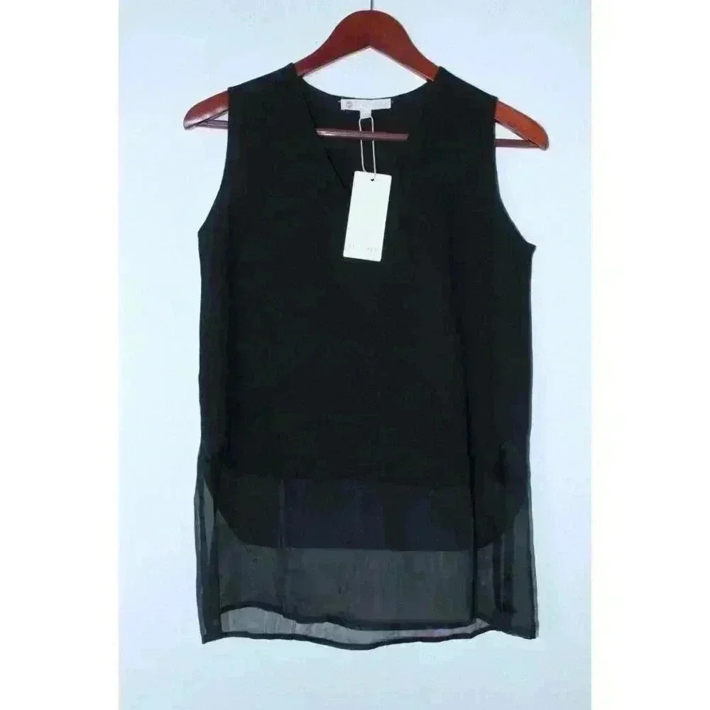 Relished Solid Black Opaqe Sheer Layered‎ Women's Tank Top Size S